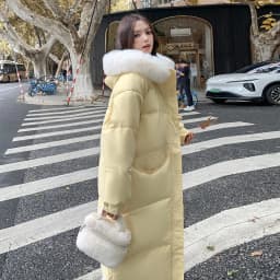 Winter Women Hooded Large Faux Fur Collar Coats Loose Windproof Thick Warm Parkas Zipper Pockets Knee Length Padded Outerwear