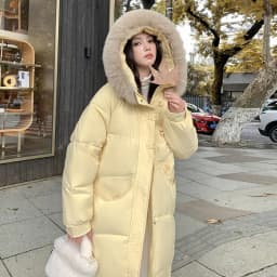 Winter Women Hooded Large Faux Fur Collar Coats Loose Windproof Thick Warm Parkas Zipper Pockets Knee Length Padded Outerwear