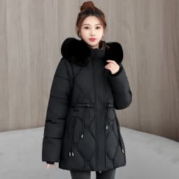 Simple Solid Color Large Fur Collar Hooded Removable Long-sleeved Down Cotton Jacket Women's 2025 Winter Thickened Warm Jacket