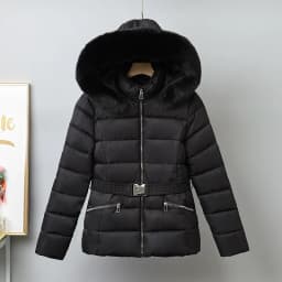Winter Solid Color Long-sleeved Fur Collar Hooded Short Down Cotton Jacket Women's Slim Winter Thickened Versatile Warm Jacket