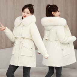 2026 New Winter Coat Down Padded Jacket Women Parkas Fur Collar Thick Hooded Cotton Coats Black Casual Outerwear Female Clothes