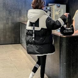 Black Medium long Parker Cotton Jacket Women's Winter 2026 New Korean version Loose Down cotton Splicing Hooded Coat Warm Top