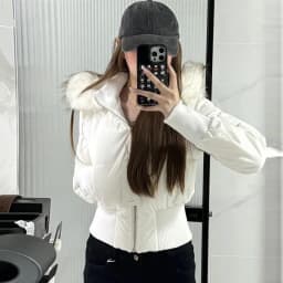 Women's Slim Fit Cotton Jacket Hooded Coat Pink Velvet Big Fur Collar Winter New Style Warm Outerwear Zipper Closure Short Le...