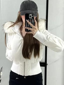 Women's Slim Fit Cotton Jacket Hooded Coat Pink Velvet Big Fur Collar Winter New Style Warm Outerwear Zipper Closure Short Le...