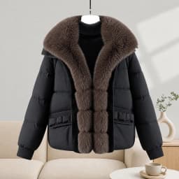 Winter New Solid Color Fur Collar Splicing Short Down Cotton Jacket Women's Thickened Long-sleeved Fashionable Versatile Coat
