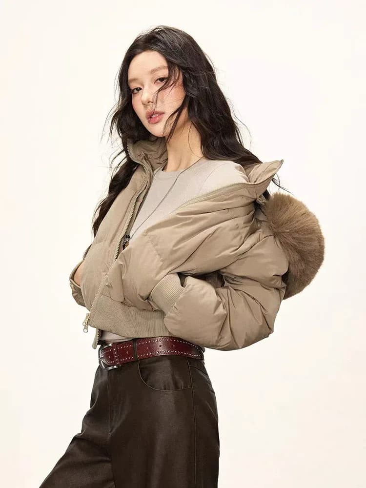 Winter Warm Hooded Parkas Women Korean Faux Fur Patchwork Puffer Jackets Y2K Loose Streetwear Fluffy Crop Outerwears