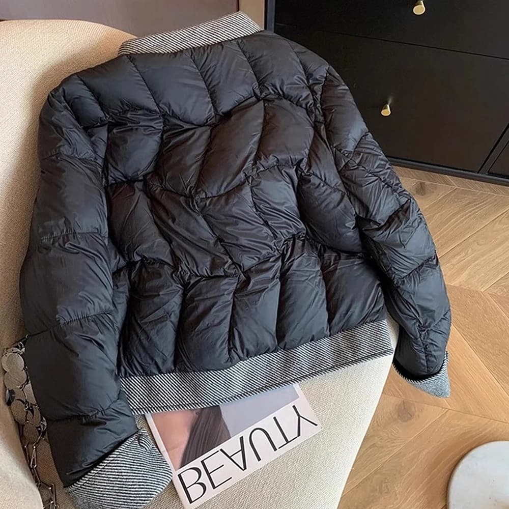 Women Cotton Padded Coats Autumn Winter Lightweight Fashion Contrast Color Short Quilted Jacket Outerwear Warm Overcoats