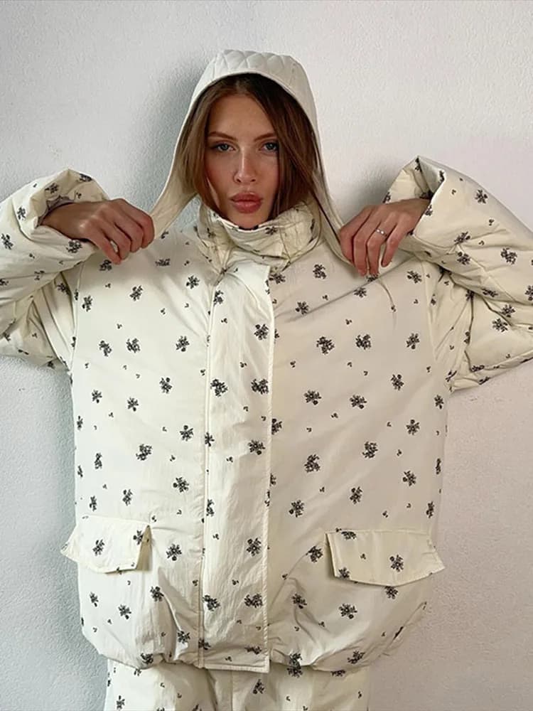 Casual Print Hoodie Loose Coat Women All-match Full Sleeve Thicken Zippers Oversize Coats Female 2026 Autumn Winter Lady Outwear