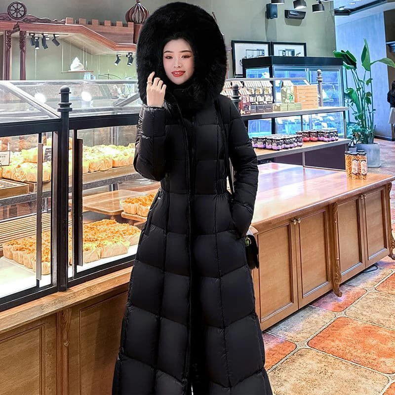 Slimming down Jacket 2025 Winter New Design Long Length Thickened Cotton Padded Women's Coat with Hood Waist-Cinching Outerwear