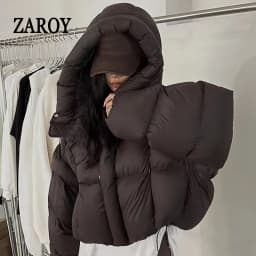 ZAROY Winter Women Cotton Jacket Coat Casual Solid Hooded Outwear Parkas Korean Style Zipper Pocket Thickened Warm Outerwear