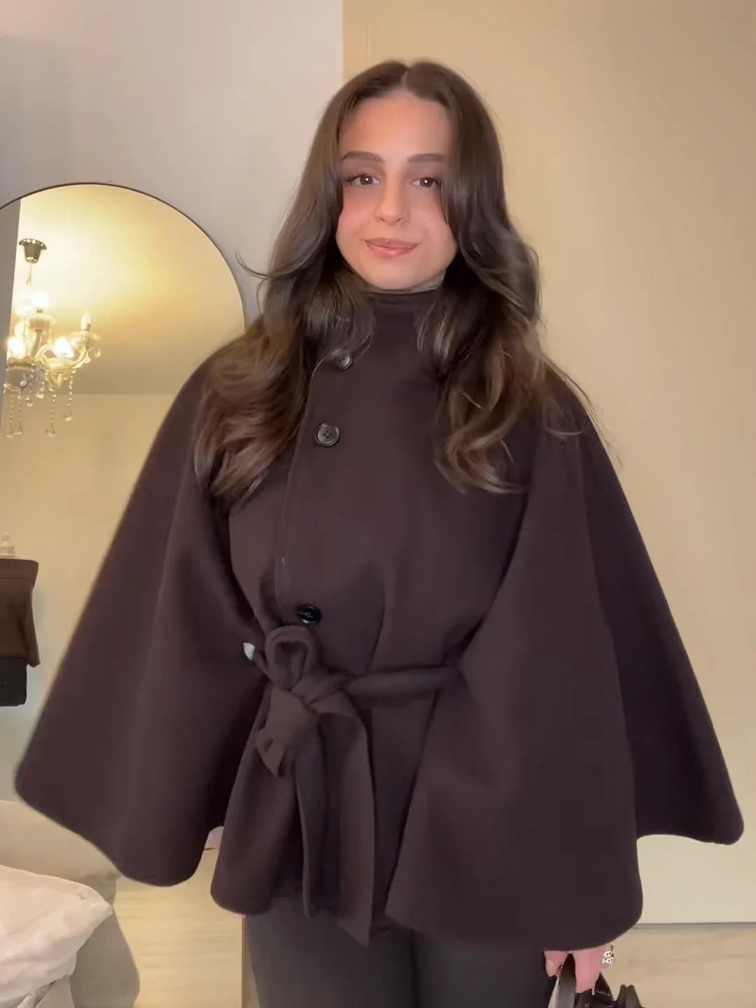 Women's Windbreaker Belted Cape Coat Oversized Jacket Stand Collar Top Autumn Single Breasted Loose Woolen Jackets Woman Clothes