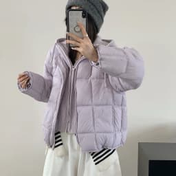 Korean Knit Hood Patchwork Short Puffer Jacket Women Loose Lightweight Warm Padded Parkas Women Solid Color Zipper Winter Jacket
