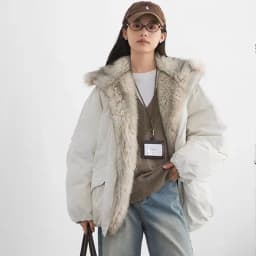 American Retro Faux Fur Trim Padded Parka Women Winter Tulip Hem Thicken Warm Outerwear Female Loose Zip Up Casual Cotton Jacket