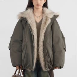 American Retro Faux Fur Trim Padded Parka Women Winter Tulip Hem Thicken Warm Outerwear Female Loose Zip Up Casual Cotton Jacket