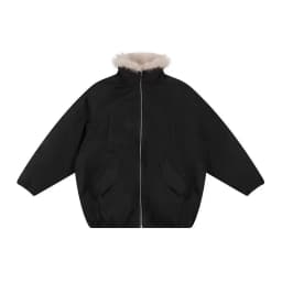 American Retro Faux Fur Trim Padded Parka Women Winter Tulip Hem Thicken Warm Outerwear Female Loose Zip Up Casual Cotton Jacket