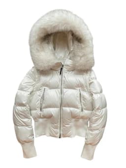 Women's Faux Fur Collar Puffer Coat Winter Streetwear Slim Fit Waist Belted Solid Color Jacket