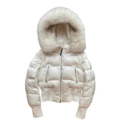 Women's Faux Fur Collar Puffer Coat Winter Streetwear Slim Fit Waist Belted Solid Color Jacket