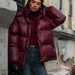 2025 Winter Red Hooded Puffer Coat Women Elegant Warm Short Quilted Jacket