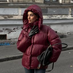 2025 Winter Red Hooded Puffer Coat Women Elegant Warm Short Quilted Jacket