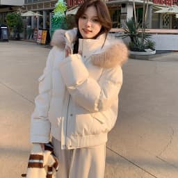 American Large Faux Fur-trim Hood Padded Parkas Women Winter 2026 Loose Fit Thick Outerwear Ladies Short Zipper Cotton Jackets