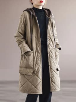 Korean Style Loose Winter Jacket Women's Thickened Cotton Padded Coat Long Zipper Hooded Mid-Length Outerwear