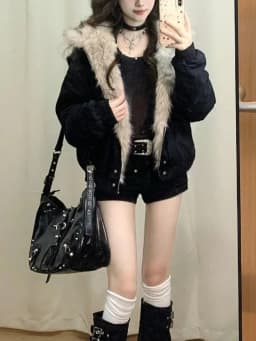 Elegant Liner Fur Collar Hood Loose Coat Women Y2k Thick Fashion Parkas Casual Tops Outerwear Padded Jackets Winter New Clothe