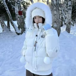 Snowflake Embroidery Winter Padded Jacket Women 2026 Thick Large Faux Fur Collar Hooded Parkas Female Sweet Short Puffer Jackets