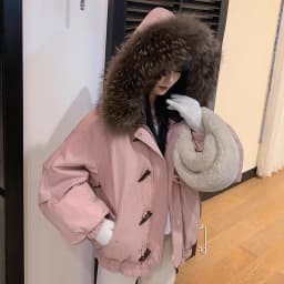 American Retro Large Hood Padded Jacket Women Faux Fur-Trim Collar Thick Parkas Woman Loose Warm Toggle Button Cotton Jackets