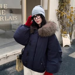 American Retro Large Hood Padded Jacket Women Faux Fur-Trim Collar Thick Parkas Woman Loose Warm Toggle Button Cotton Jackets