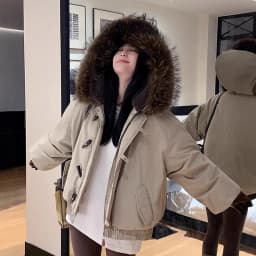 American Retro Large Hood Padded Jacket Women Faux Fur-Trim Collar Thick Parkas Woman Loose Warm Toggle Button Cotton Jackets
