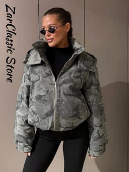 Fashion Camo Printed Women's Winter Jacket Casual Hooded Full Sleeve Loose Cropped Padded Coats New Street Chic Outwear 2026