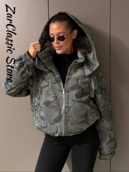 Fashion Camo Printed Women's Winter Jacket Casual Hooded Full Sleeve Loose Cropped Padded Coats New Street Chic Outwear 2026