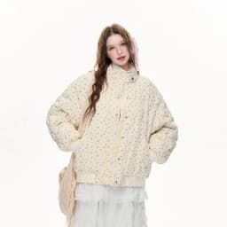 Korean Pink Floral Quilted Small Petite Down Cotton Parkas Women Stand Collar Button New Coat Fashion Warm Casual Cozy Soft