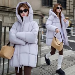 2027 Winter New Down Coat Women Parkas Fashion Long Hooded Outerwear Female Cotton-padded Padded Jacket Loose Ladies Overwear
