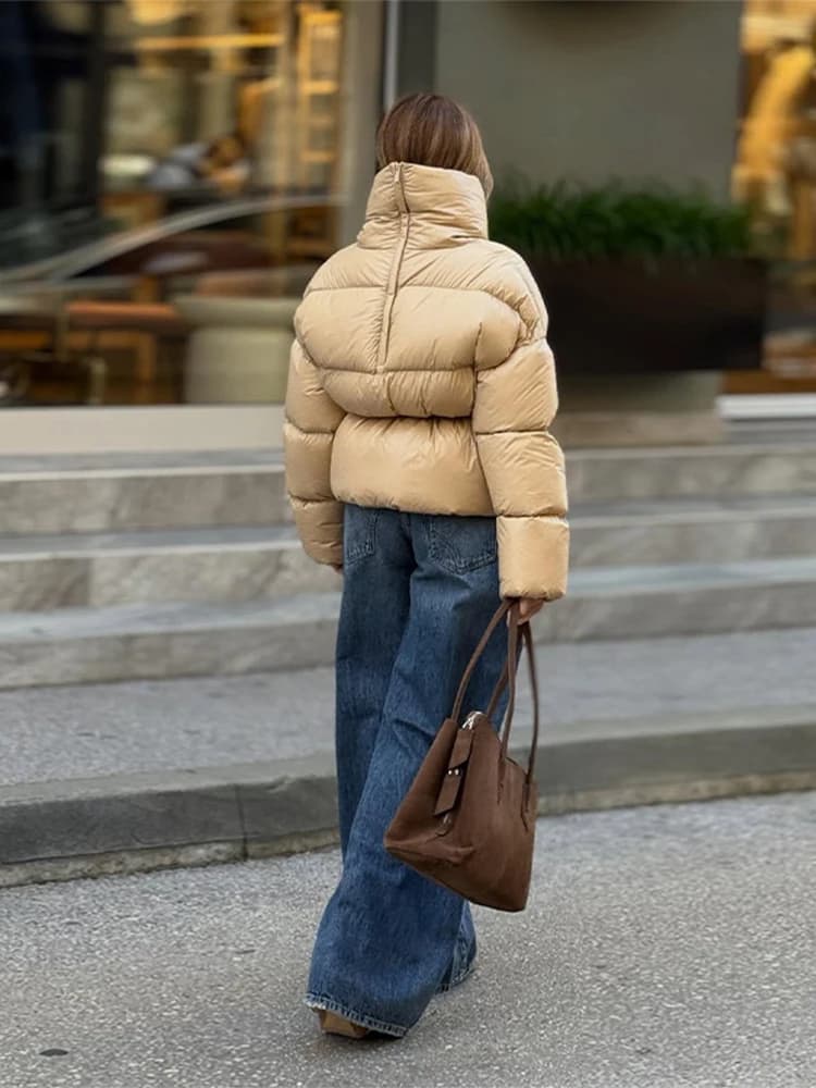 Lace up Stand Collar Cotton Jacket Woman Long Sleeve Zipper Waist Cinching Casual Coat Street Versatile Women's New Warm Jackets