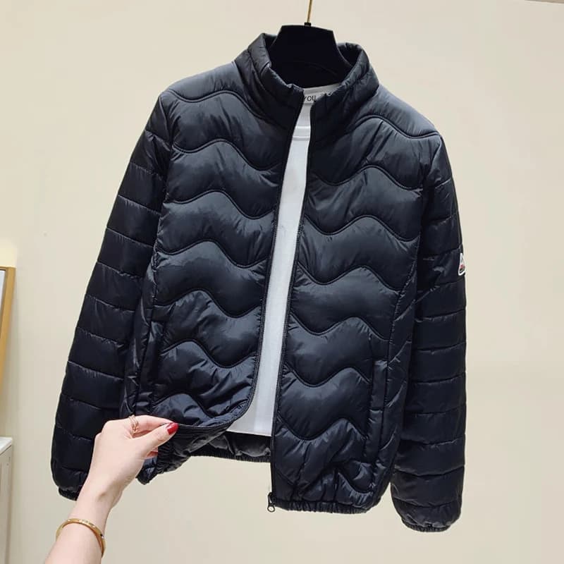 Lightweight Stand Collar Down Cotton Coats Women Classic Zipper Up Long Sleeve Winter Parkas Woman Solid Warm Puffer Jackets