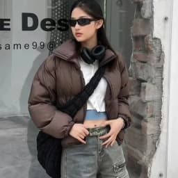 American Streetwear Stand Collar Cropped Parkas Women Thicken Warm Long Sleeve Down Cotton Jackets Woman Winter Puff Bread Coats