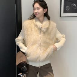 Korean Faux Fur Vest Knitted Long Sleeve Coats Women Chic Zip-Up Turn Down Collar Fluffy Parkas Woman Warm Winter Cotton Jackers