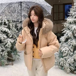 Fashion Faux Fur Collar Hooded Short Puffer Jacket Women 2026 Winter Thicken Parkas Woman Korean Solid Big Pocket Padded Coat