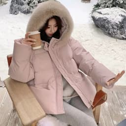 Fashion Faux Fur Collar Hooded Short Puffer Jacket Women 2026 Winter Thicken Parkas Woman Korean Solid Big Pocket Padded Coat