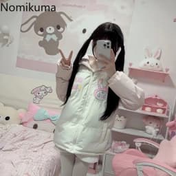 Winter Clothes for Women Japanese Cute Parkas Stand Neck Thicked Outerwear Contrast Color Cartoon Print Jackets Warm Cute Tops