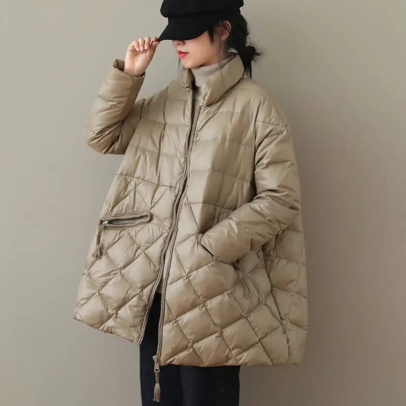 Women's Autumn Winter Top Coat Cotton Coat Diamond Pattern Color Block Thickened Fleece Lining Simple Comfortable Casual Skinny