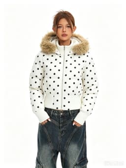 ZAROY Gothic Women Coat Y2K Polka Dot Hooded Zip Cropped Puffer Jacket American Retro Padded Warm Winter Parkas куртка женская