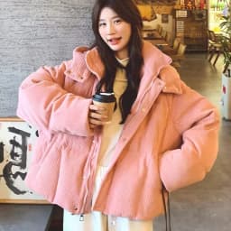 Korean Pink Corduroy Hooded Padded Jacket for Women 2026 Winter Loose Warm Outerwear Female Solid Casual Zipper Cotton Jackets