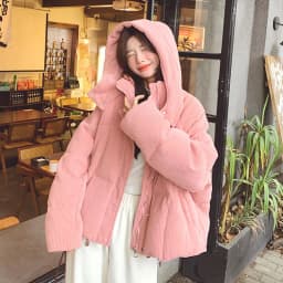 Korean Pink Corduroy Hooded Padded Jacket for Women 2026 Winter Loose Warm Outerwear Female Solid Casual Zipper Cotton Jackets