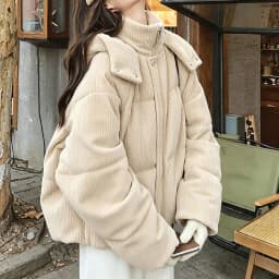 Korean Pink Corduroy Hooded Padded Jacket for Women 2026 Winter Loose Warm Outerwear Female Solid Casual Zipper Cotton Jackets