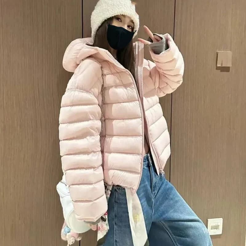 Lightweight Solid Color Down Cotton Parkas Women Korean Zipper Up Hooded Crop Parkas Woman Casual Thicken Warm Cotton Jackets