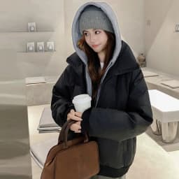 Retro Fake Two-Piece Hooded Puffer Jackets for Women Solid Color Casual Zip Up Padded Parkas Female Winter Warm Thick Outerwear