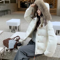 American Retro Cropped Hooded Cotton Padded Jacket Women Plaid Spliced Solid Color Parkas Women Winter Fleece Lined Thick Jacket