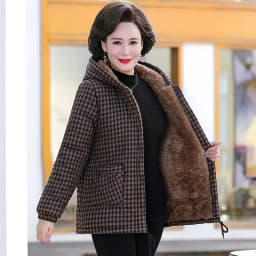5XL Mom's Winter Outfit With Plush And Thick Parka Middle-Aged And Elderly Women's Hooded And Warm Jacket Lady's Short Outcoat